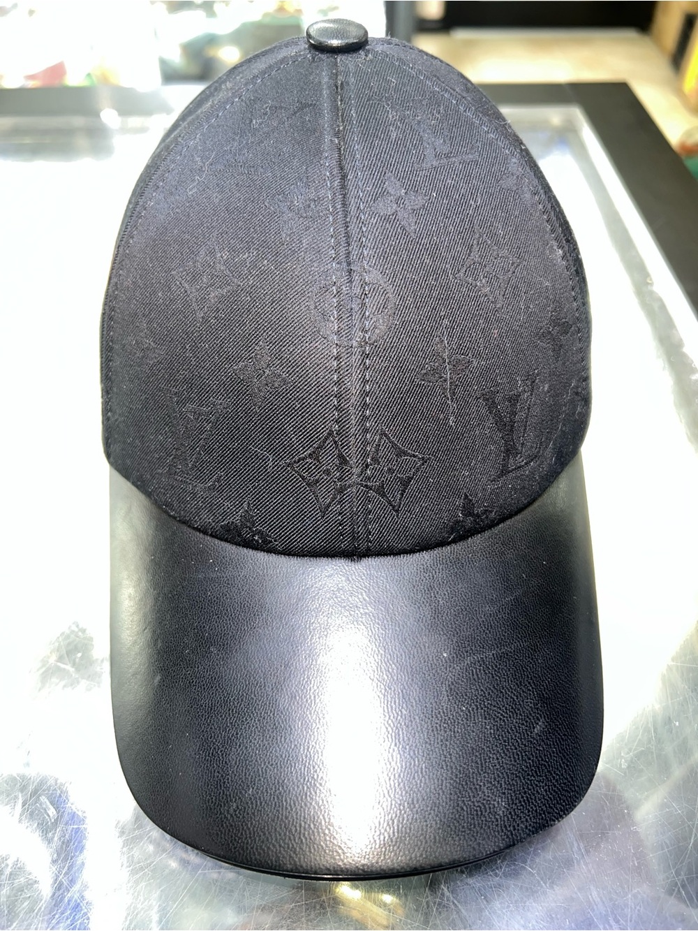 Louis Vuitton Black Monogram Leather-Brim Cap